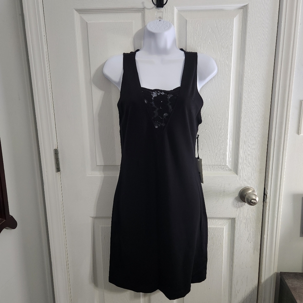 NWT BB Dakota Anthropologie black sleeveless lace shift dress women M stretch - Picture 3 of 14